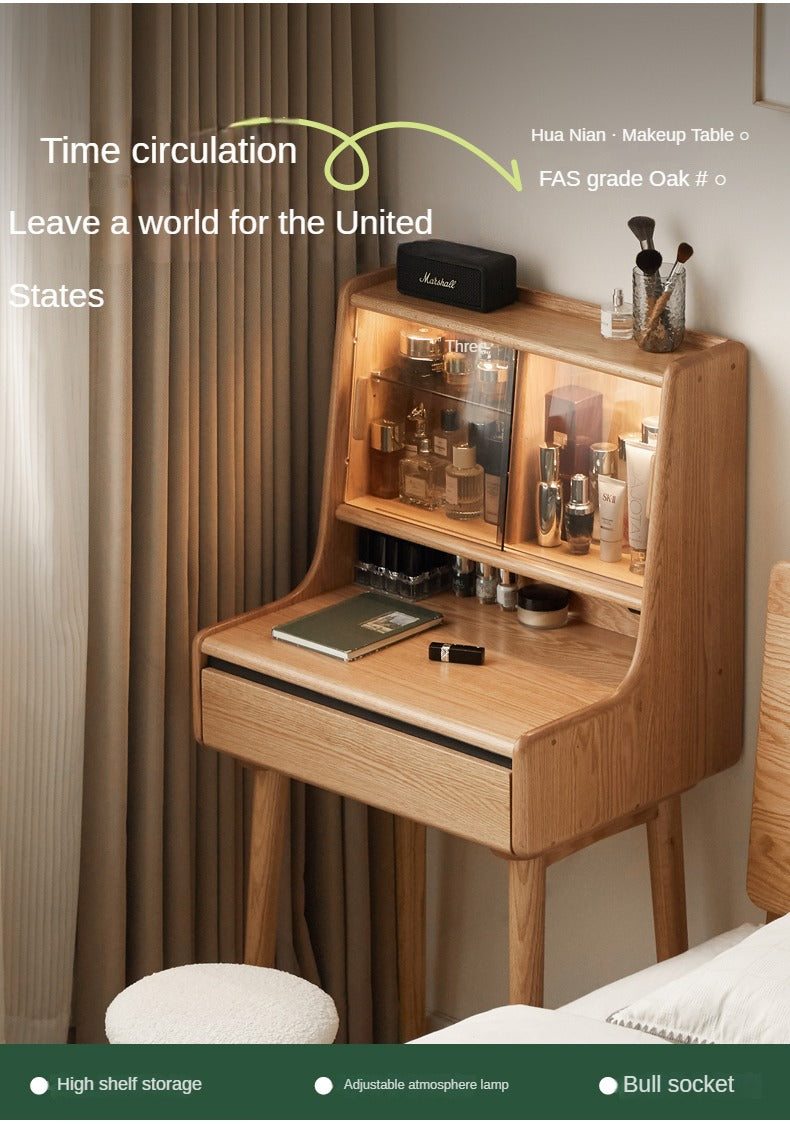 Oak Solid Wood Dressing Table Shelf Integrated.