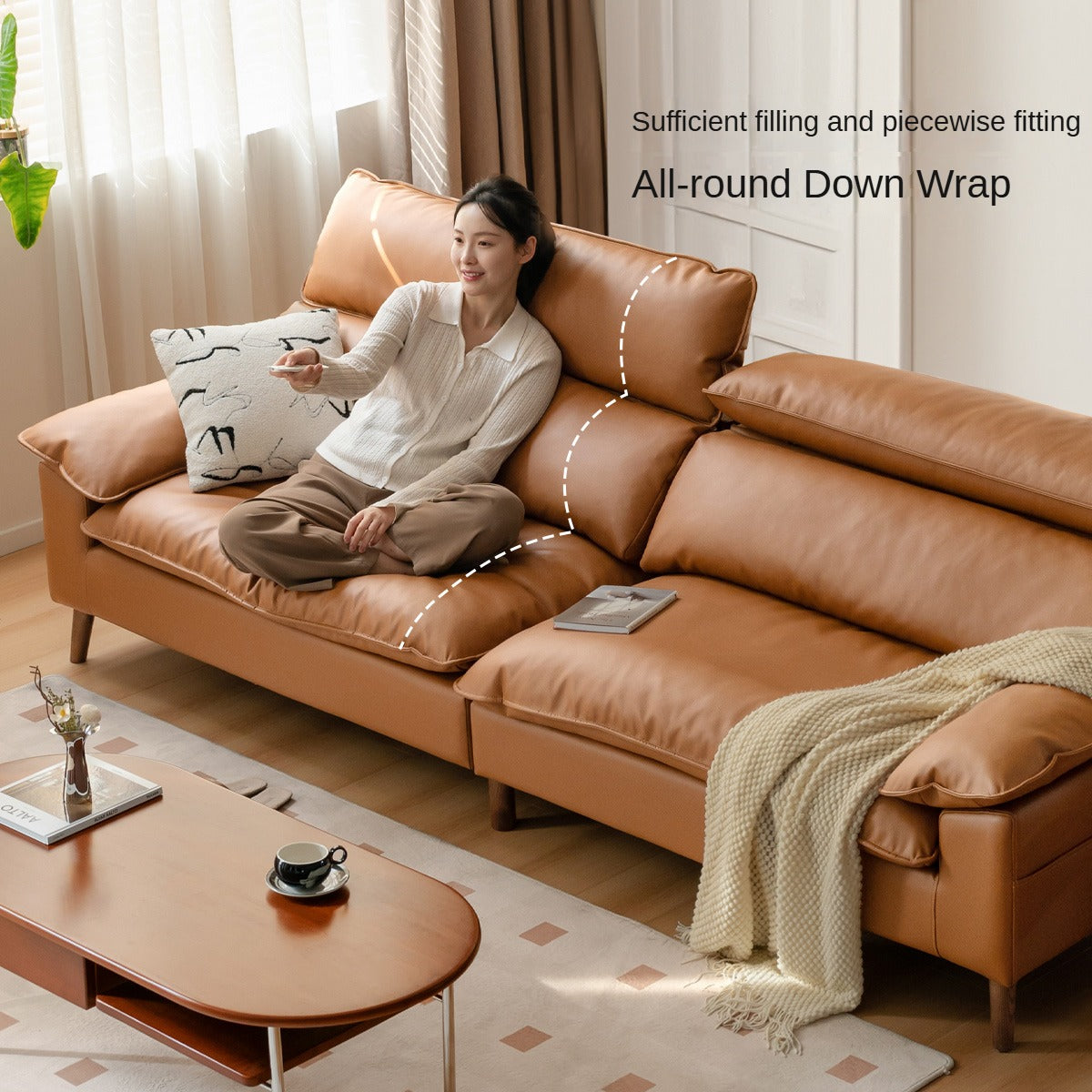 Fabric High Back Straight Sofa Modern.