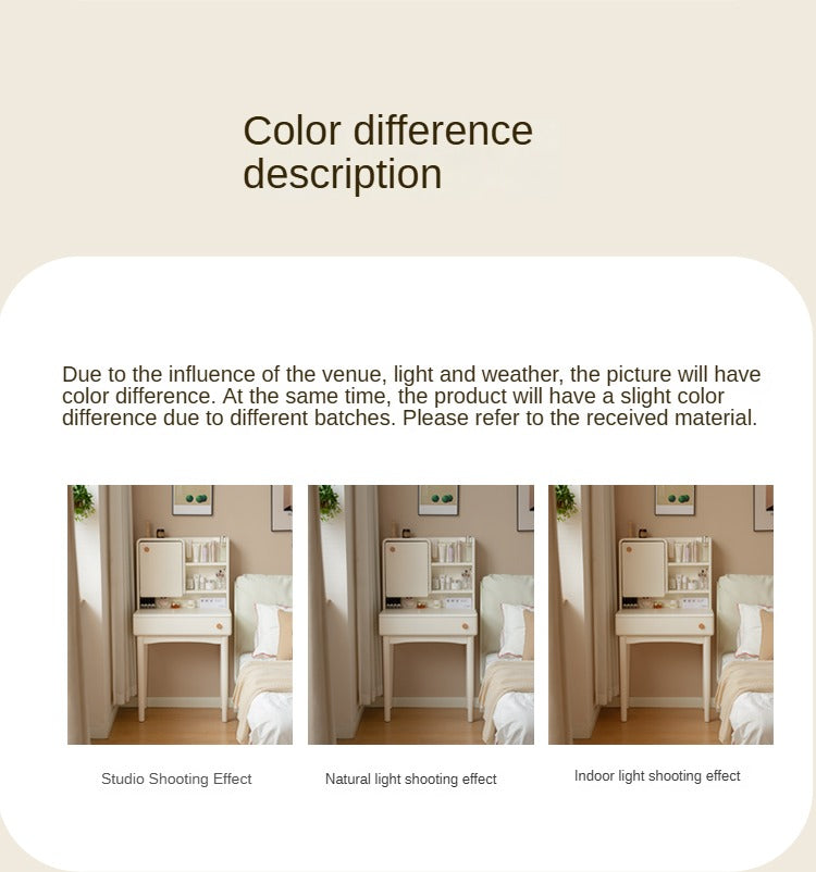 Solid Rubberwood Cream Style Vanity Table With Makeup Mirror.