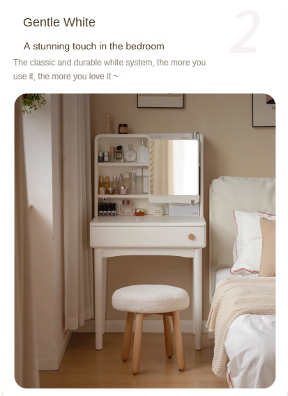 Solid Rubberwood Cream Style Dressing Table With Makeup Mirror.