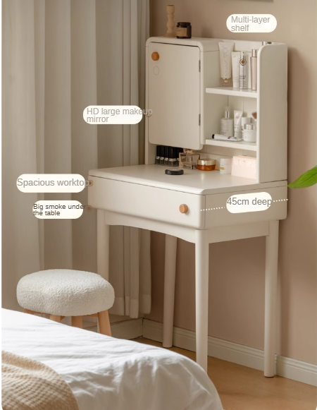 Solid Rubberwood Cream Style Dressing Table With Makeup Mirror.
