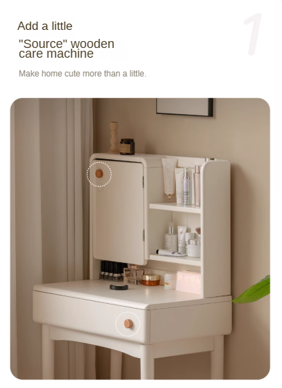 Solid Rubberwood Cream Style Dressing Table With Makeup Mirror.