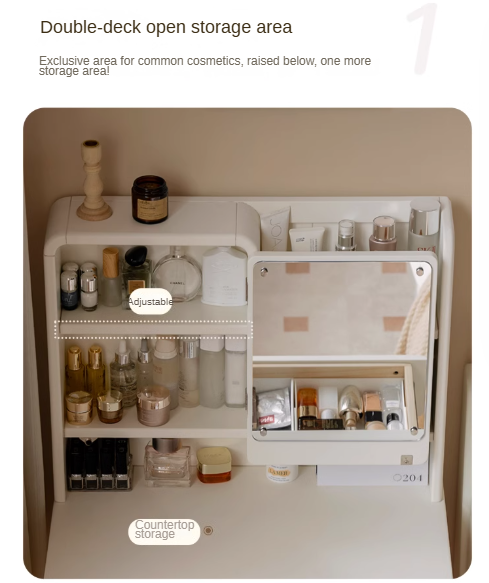 Solid Rubberwood Cream Style Dressing Table With Makeup Mirror.