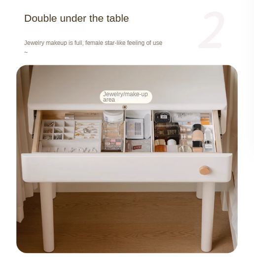 Solid Rubberwood Cream Style Dressing Table With Makeup Mirror.