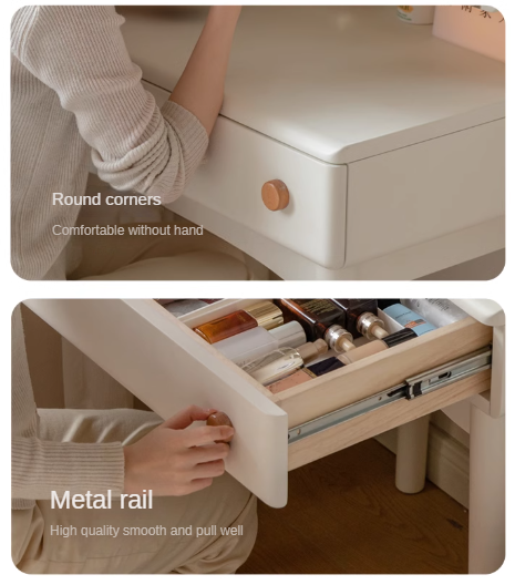 Solid Rubberwood Cream Style Dressing Table With Makeup Mirror.