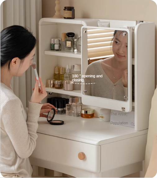 Solid Rubberwood Cream Style Dressing Table With Makeup Mirror.