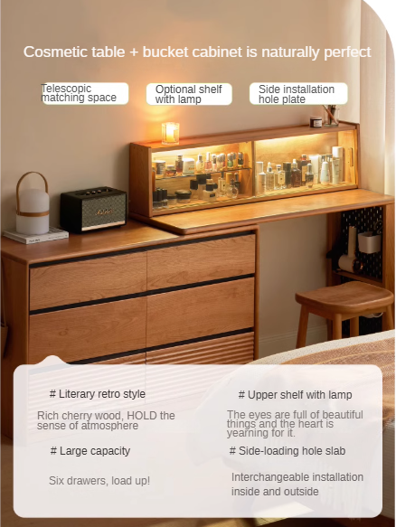 Cherry Solid Wood Retro Dressing Table.