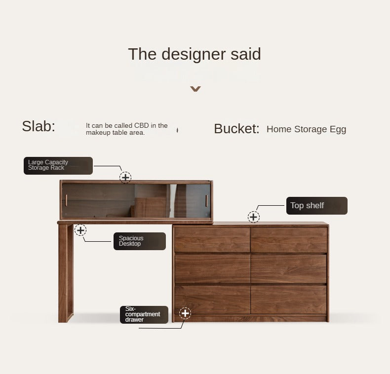 Black Walnut, Walnut Tree Solid Wood Retractable Vanity Table.