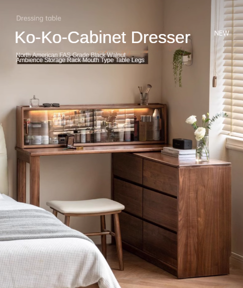 Black Walnut, Walnut Tree Solid Wood Retractable Dressing Table.