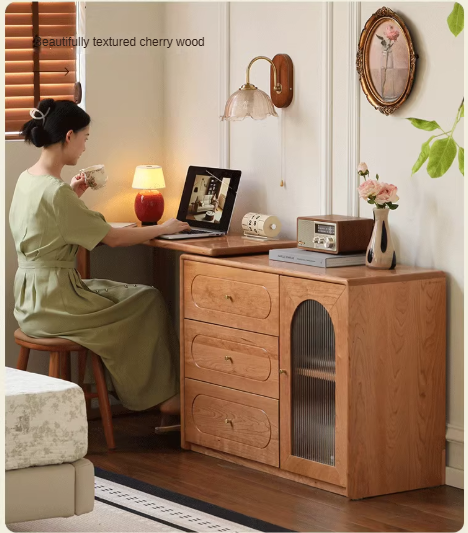 Cherry Solid Wood Retractable French Retro Dressing Table.