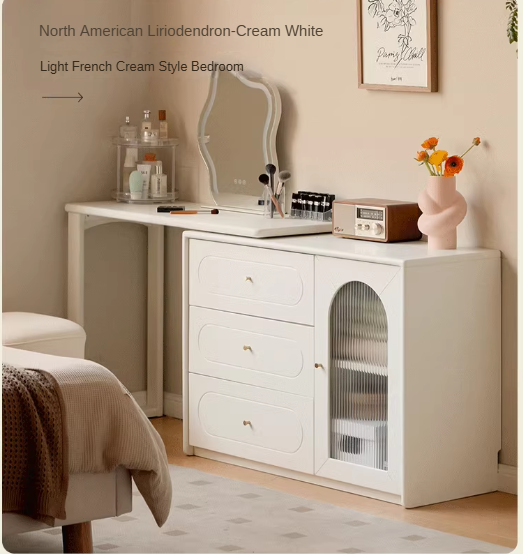 Cherry Solid Wood Retractable French Retro Dressing Table.