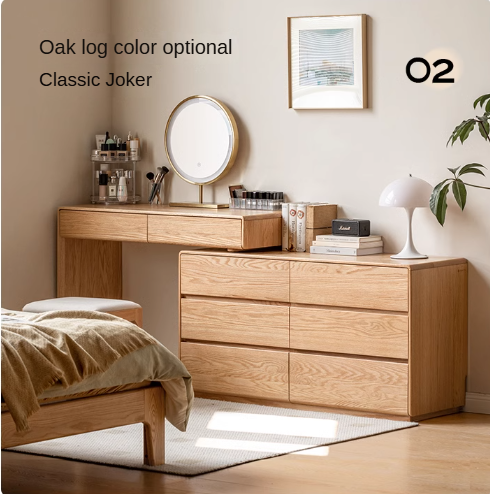 Oak Solid Wood Retro Style Retractable Dressing Table.