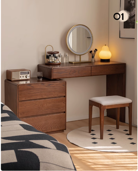 Oak Solid Wood Retro Style Retractable Dressing Table.