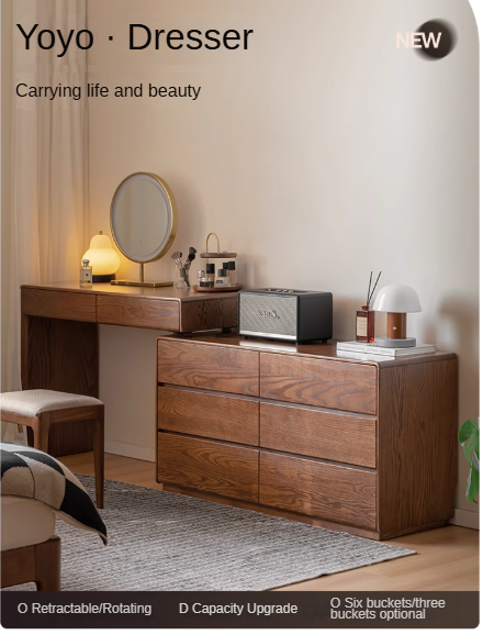 Oak Solid Wood Retro Style Retractable Dressing Table.