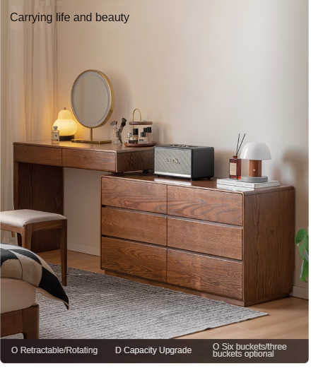 Oak Solid Wood Retro Style Retractable Vanity Table