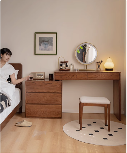 Oak Solid Wood Retro Style Retractable Dressing Table.