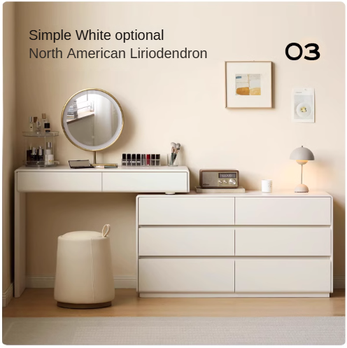 Oak Solid Wood Retro Style Retractable Dressing Table.