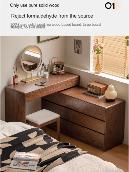 Oak Solid Wood Retro Style Retractable Dressing Table.