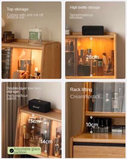 Oak, Ash Solid Wood Vanity Table with Shelf.