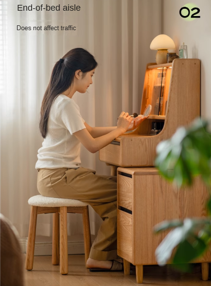 Oak, Ash Solid Wood Vanity Table with Shelf.