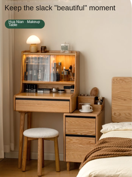 Oak, Ash Solid Wood Vanity Table with Shelf.