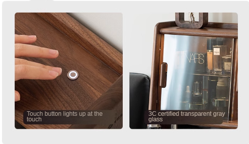 Black Walnut, Sandalwood Solid Wood Lighted Dressing Table.