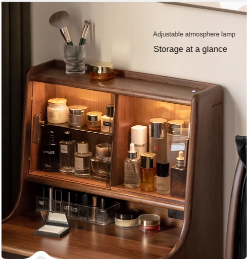 Black Walnut, Sandalwood Solid Wood Lighted Dressing Table.