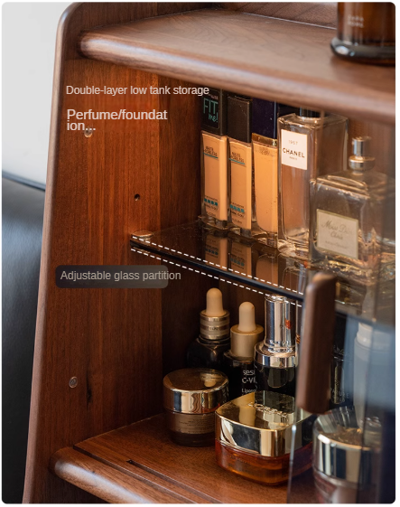 Black Walnut, Sandalwood Solid Wood Lighted Dressing Table.