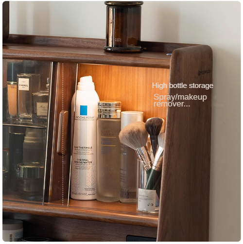 Black Walnut, Sandalwood Solid Wood Lighted Dressing Table.