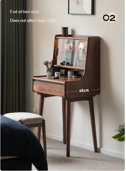 Black Walnut, Sandalwood Solid Wood Lighted Dressing Table.