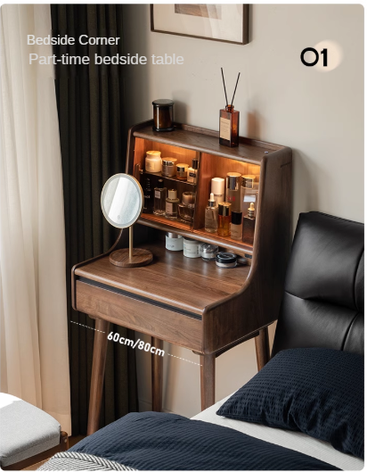 Black Walnut, Sandalwood Solid Wood Lighted Dressing Table.