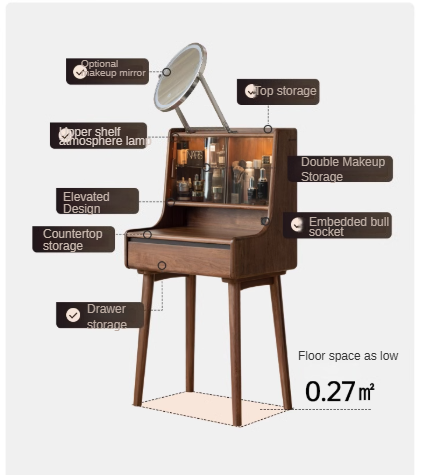 Black Walnut, Sandalwood Solid Wood Lighted Dressing Table.
