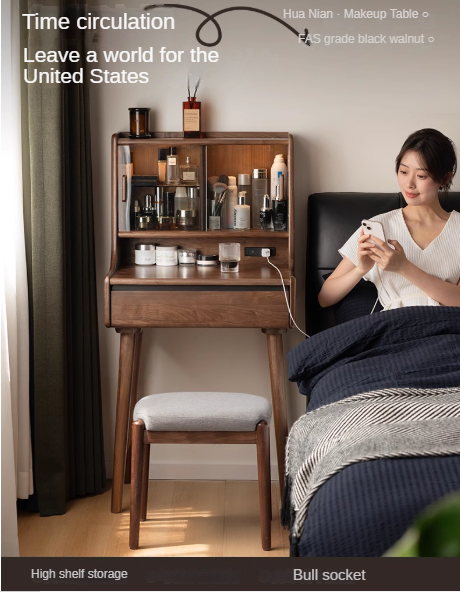 Black Walnut, Sandalwood Solid Wood Lighted Dressing Table.