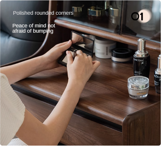 Black Walnut, Sandalwood Solid Wood Lighted Dressing Table.