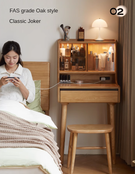 Black Walnut, Sandalwood Solid Wood Lighted Dressing Table.