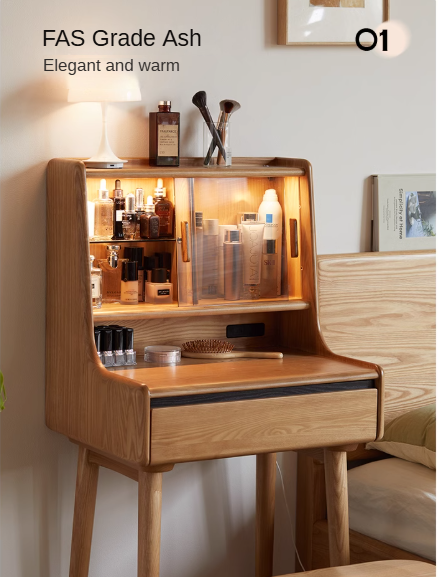 Black Walnut, Sandalwood Solid Wood Lighted Dressing Table.