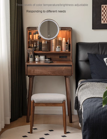 Black Walnut, Sandalwood Solid Wood Lighted Dressing Table.