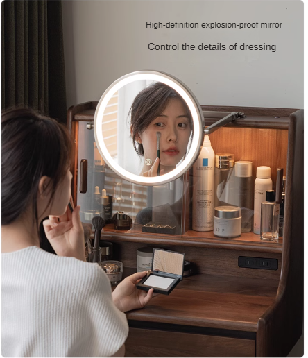 Black Walnut, Sandalwood Solid Wood Lighted Dressing Table.