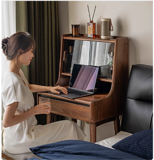 Black Walnut, Sandalwood Solid Wood Lighted Dressing Table.
