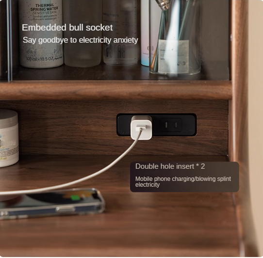 Black Walnut, Sandalwood Solid Wood Lighted Dressing Table.