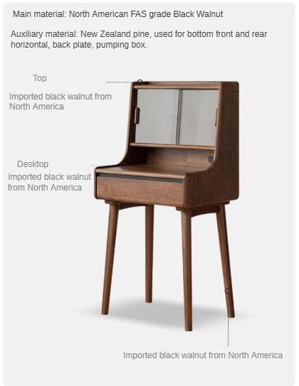 Black Walnut, Sandalwood Solid Wood Lighted Dressing Table.