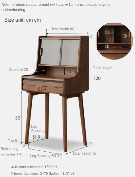 Black Walnut, Sandalwood Solid Wood Lighted Dressing Table.