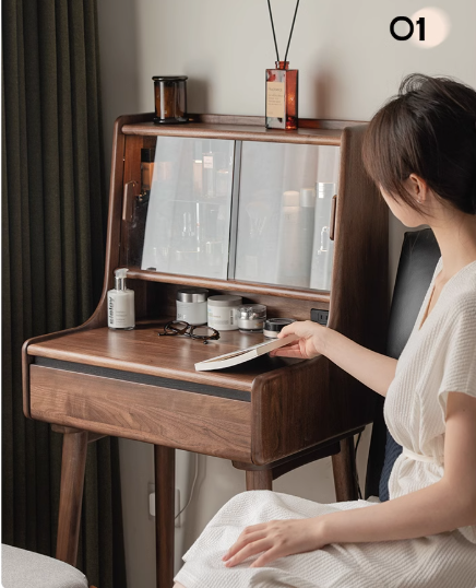 Black Walnut, Sandalwood Solid Wood Lighted Dressing Table.
