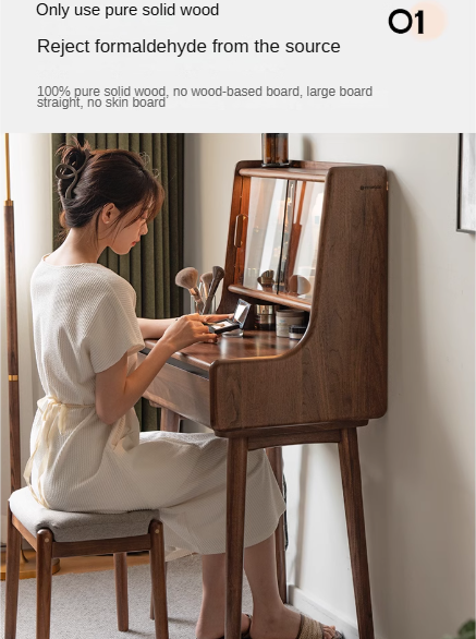 Black Walnut, Sandalwood Solid Wood Lighted Dressing Table.