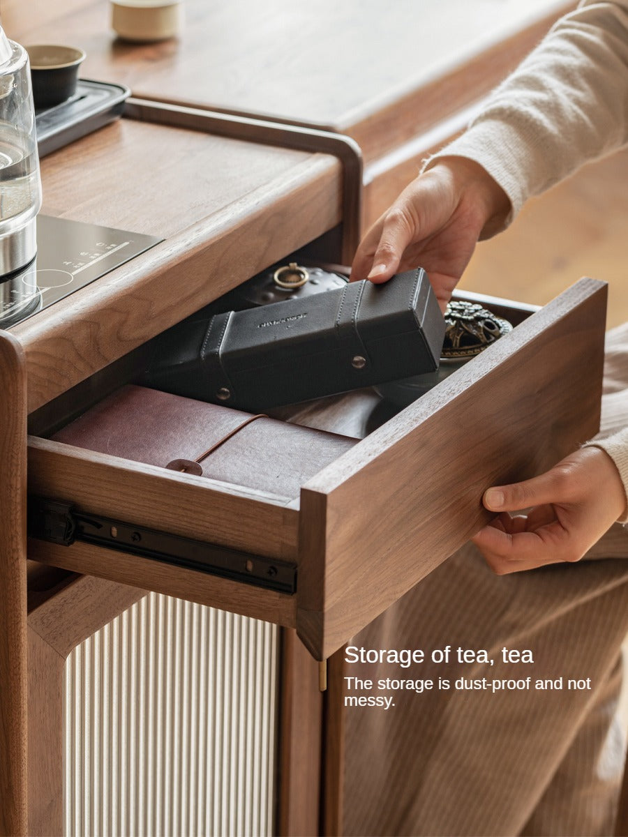 Oak, Black Walnut Solid Wood Tea Cabinet Kettle Integrated Side Cabinet