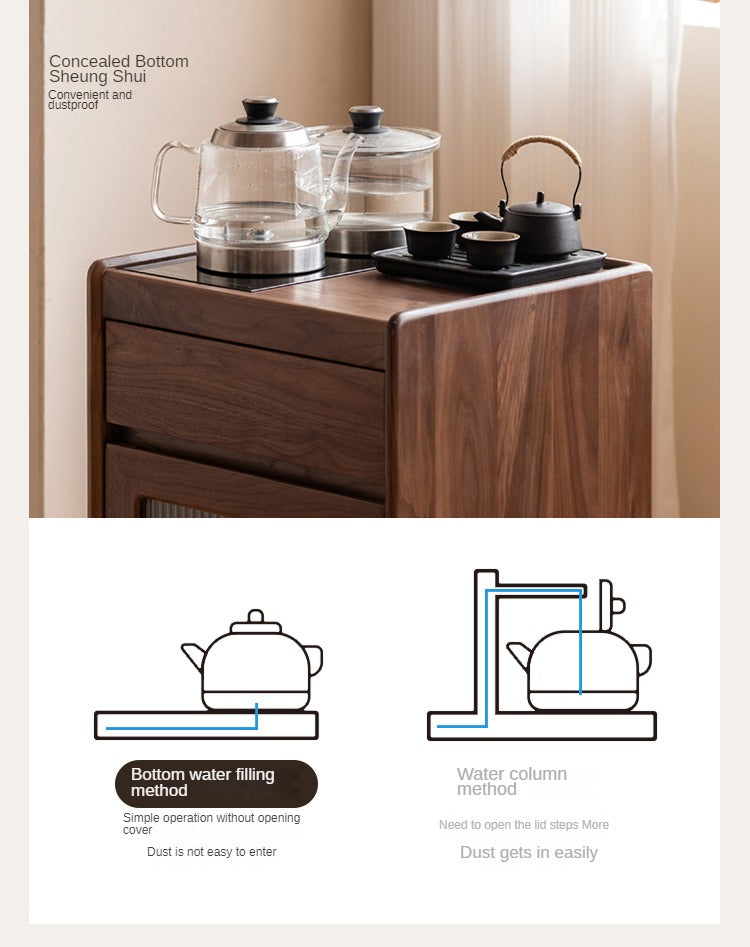 Oak, Black Walnut Solid Wood Tea Cabinet Kettle Integrated Side Cabinet