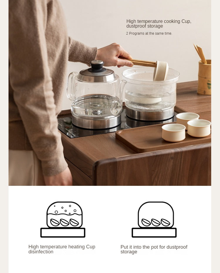 Oak, Black Walnut Solid Wood Tea Cabinet Kettle Integrated Side Cabinet