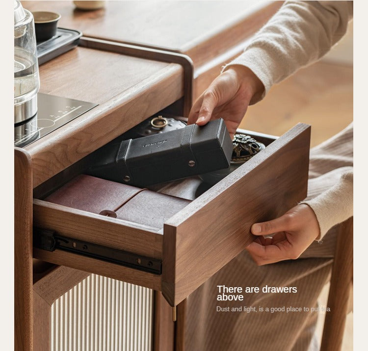 Oak, Black Walnut Solid Wood Tea Cabinet Kettle Integrated Side Cabinet