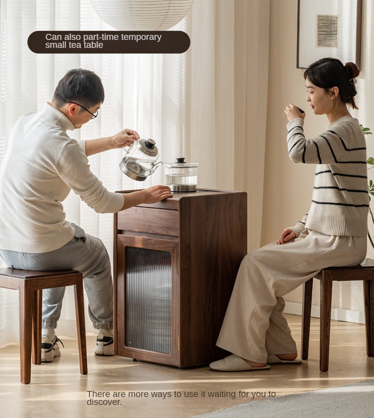 Oak, Black Walnut Solid Wood Tea Cabinet Kettle Integrated Side Cabinet