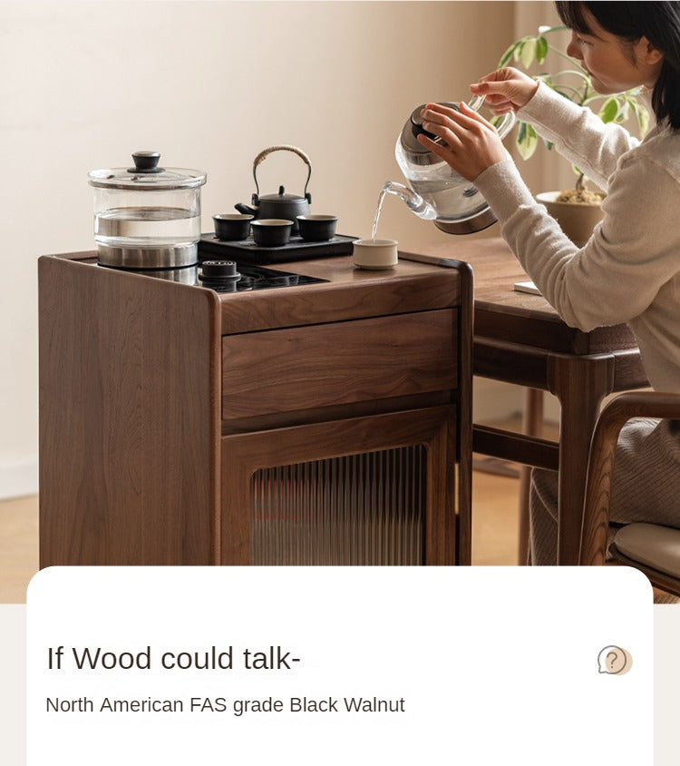 Oak, Black Walnut Solid Wood Tea Cabinet Kettle Integrated Side Cabinet